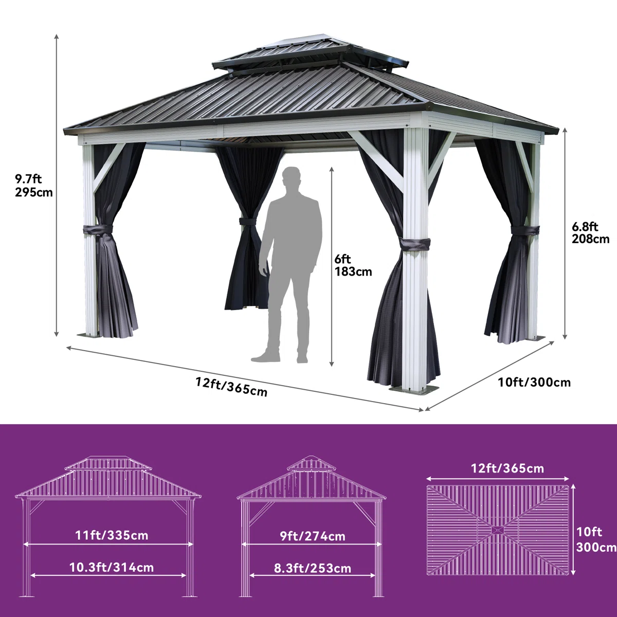Outdoor Aluminum Hardtop Gazebo with White Frame - Image 3