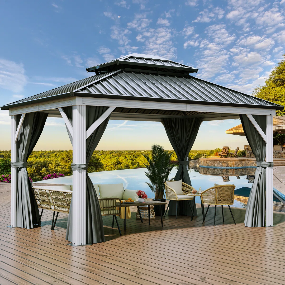 Outdoor Aluminum Hardtop Gazebo with White Frame - Image 2