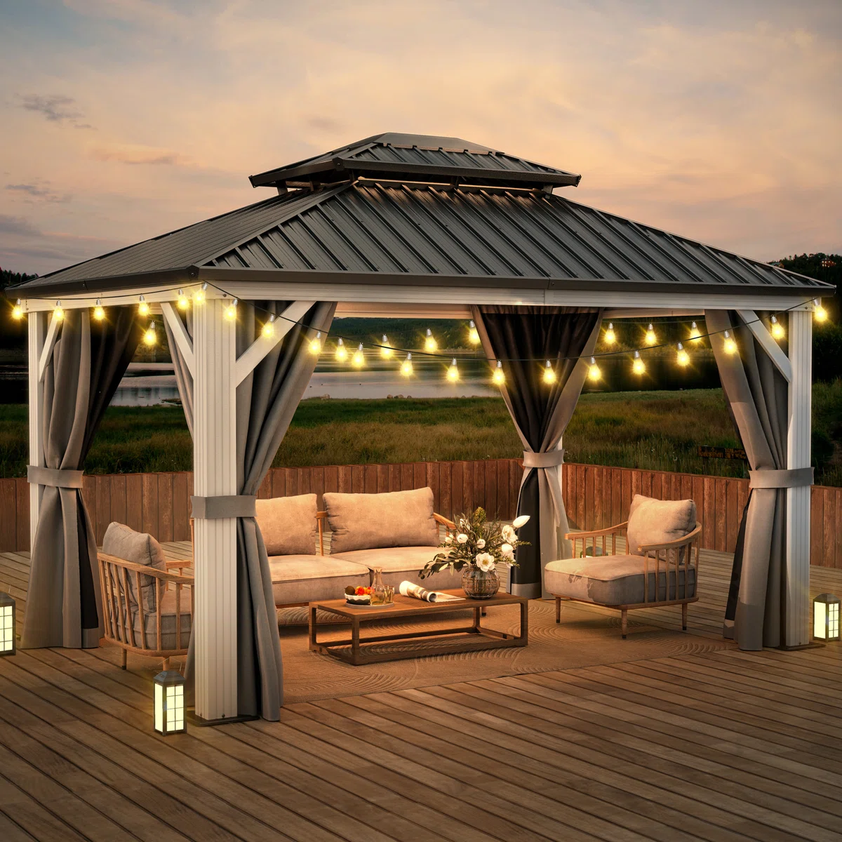 Outdoor Aluminum Hardtop Gazebo with White Frame - Image 4