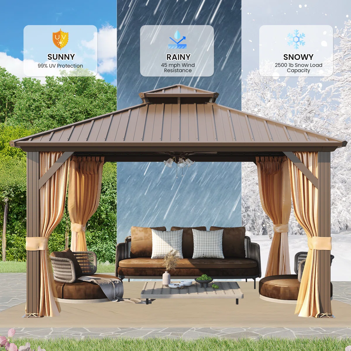 12 Ft. W x 12 Ft. D Aluminum Patio Gazebo - Image 3