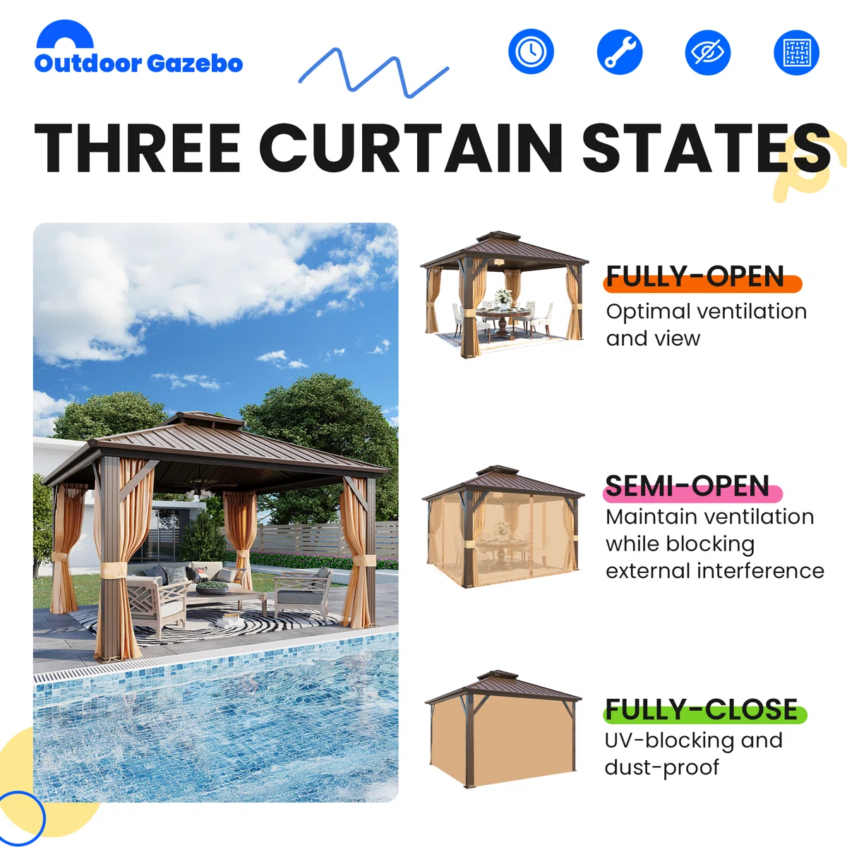 12 Ft. W x 12 Ft. D Aluminum Patio Gazebo - Image 5