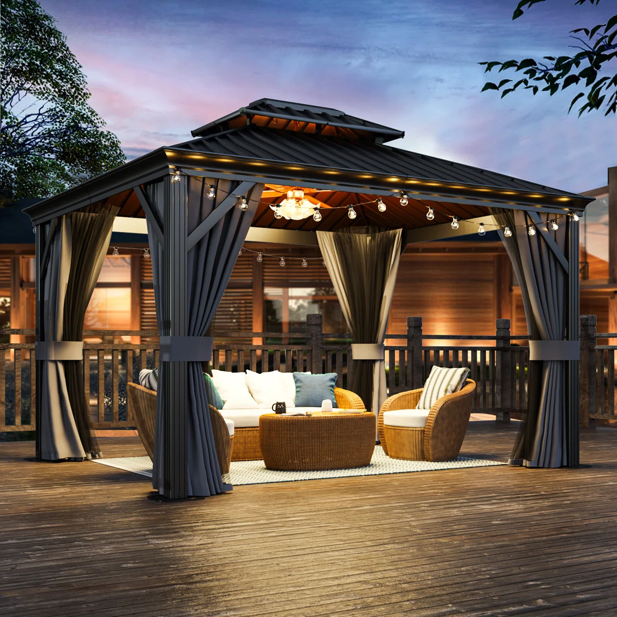 Aluminum+Patio+Gazebo+with+Double+Roof,+4.7inch+Aluminum+Post+with+Gutter-113440273