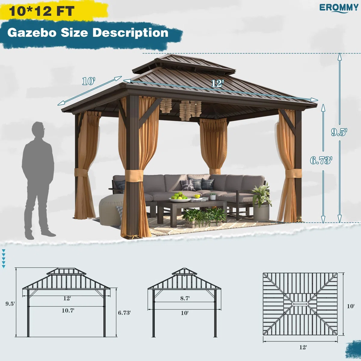 Outdoor Patio Gazebo, Hardtop Gazebo with Galvanized Steel Roof and Aluminum Frame - Image 4