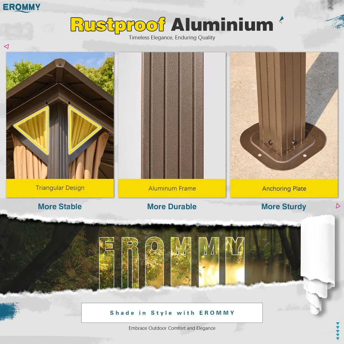 Outdoor Patio Gazebo, Hardtop Gazebo with Galvanized Steel Roof and Aluminum Frame - Image 7