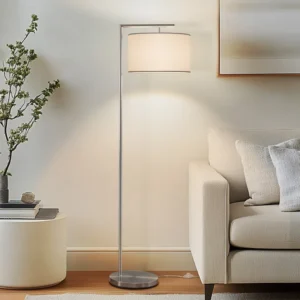 Montage Modern 60" Silver LED Floor Lamp with White Fabric Drum Shade, Bulb Included