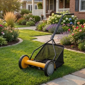 Heavy Duty 14 Inch Manual Push Lawn Mower With 5 Sharp Steel Blades And Removable Grass Catcher Bag For Backyard Garden Yard Lawn Maintenance Use